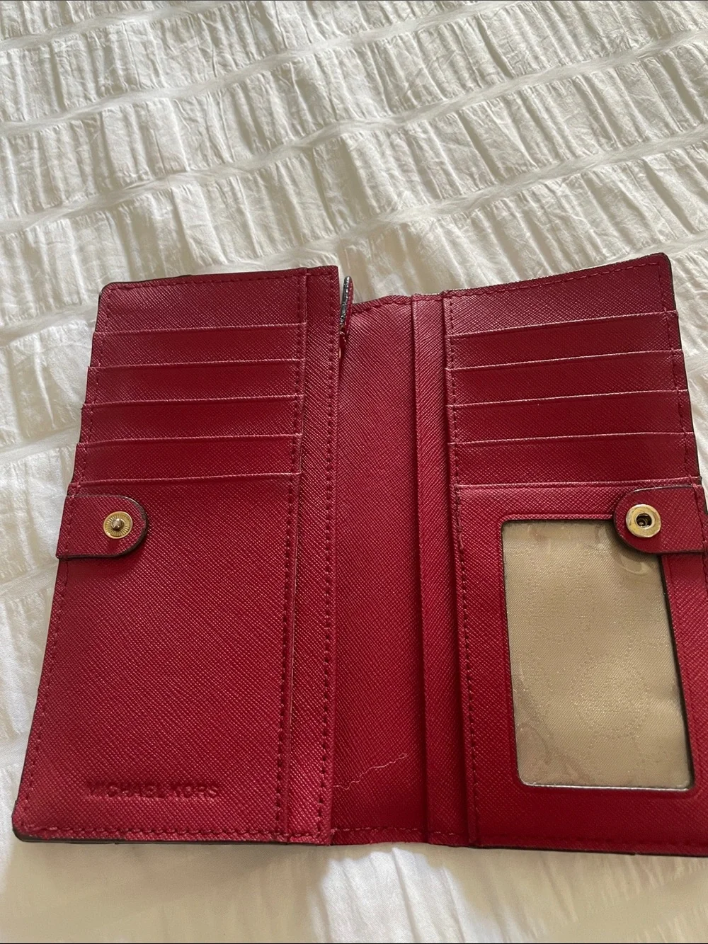 Michael Kors Red Saffiano Key & Card Holder with Gold Logo